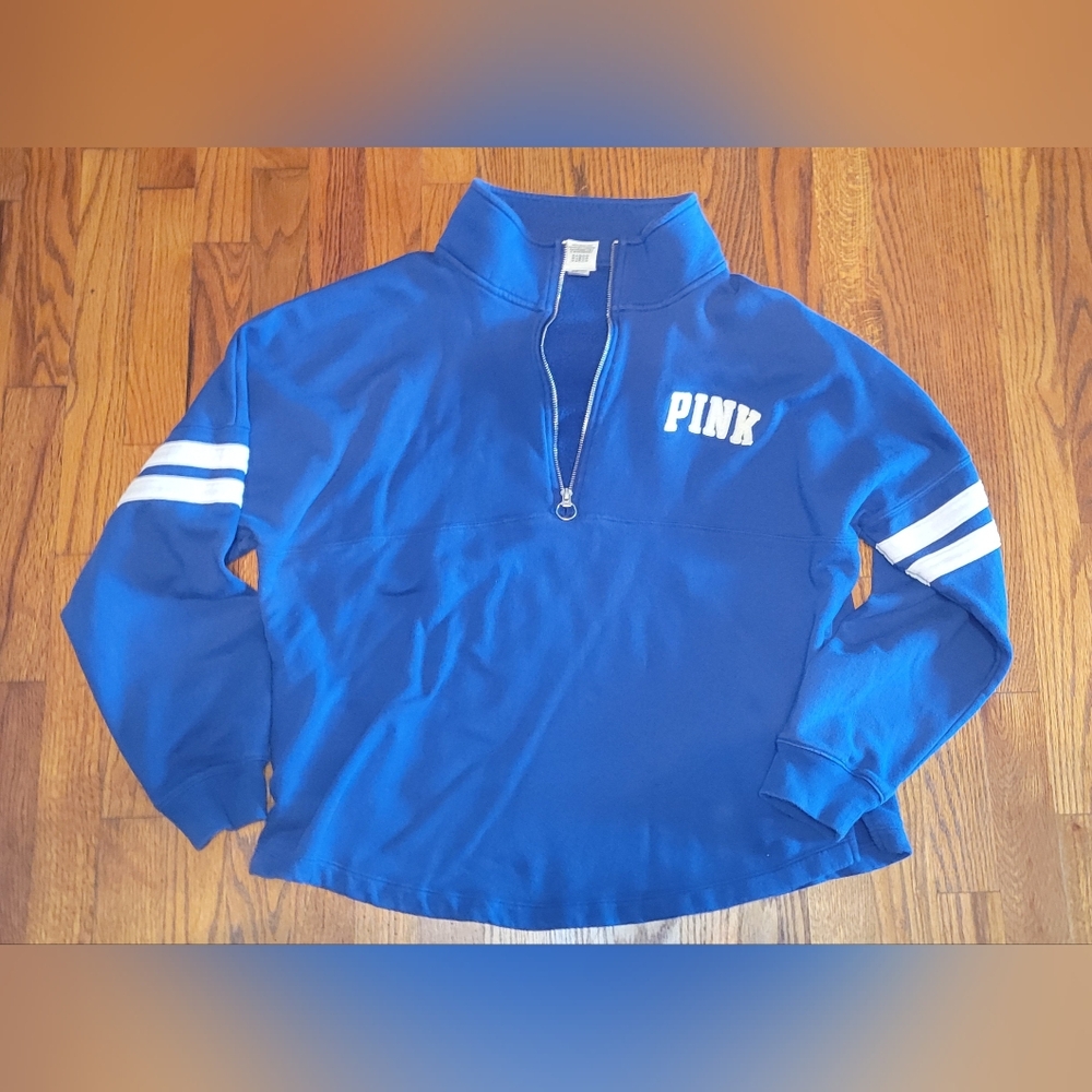 PINK Victoria's Secret Blue 1/4 Zip Pullover Size Large